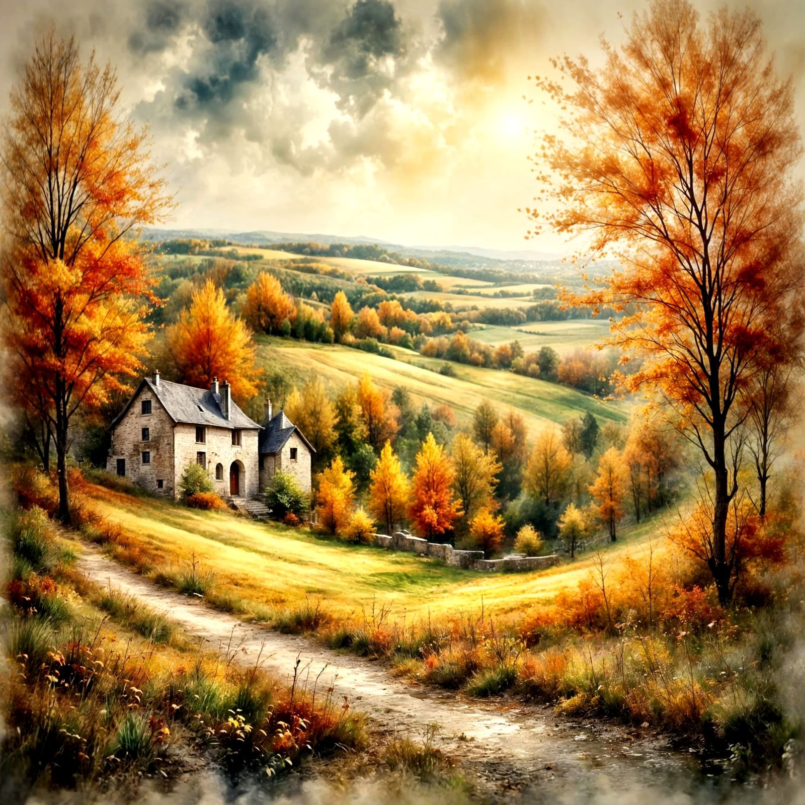 French Autumn Landscapes in Dreamy Watercolor