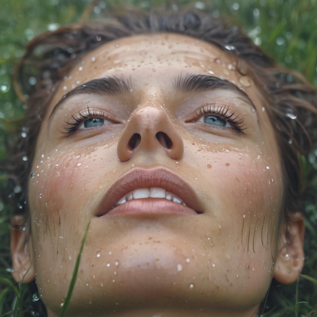 Impressionistic Portrait of Person Lying in Rain