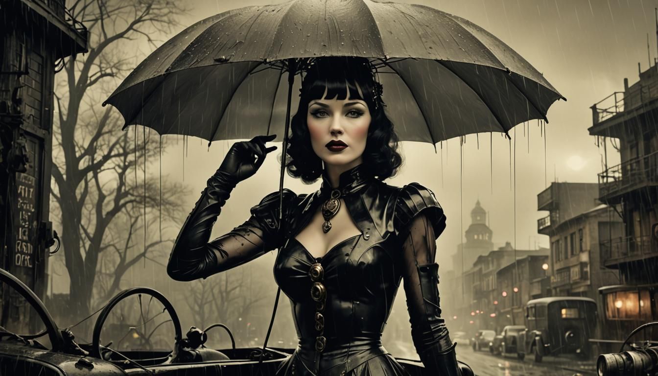 Gothic Art Deco Betty Page Pin-Up Illustration