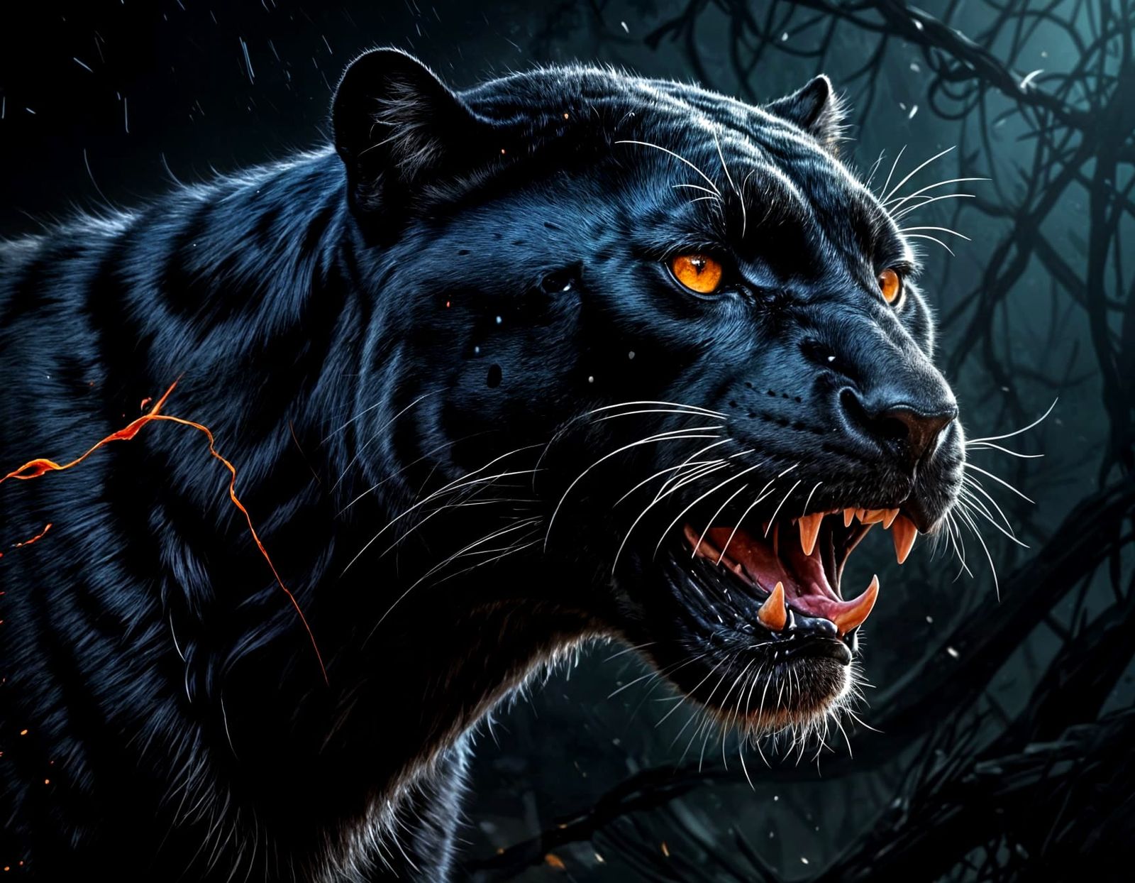 Moody Digital Painting of a Roaring Black Panther