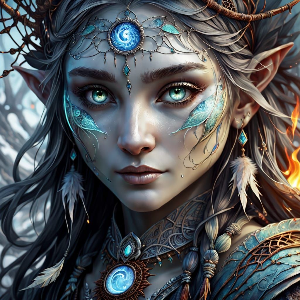 Yin Yang Elf Portrait in Digital Art Style