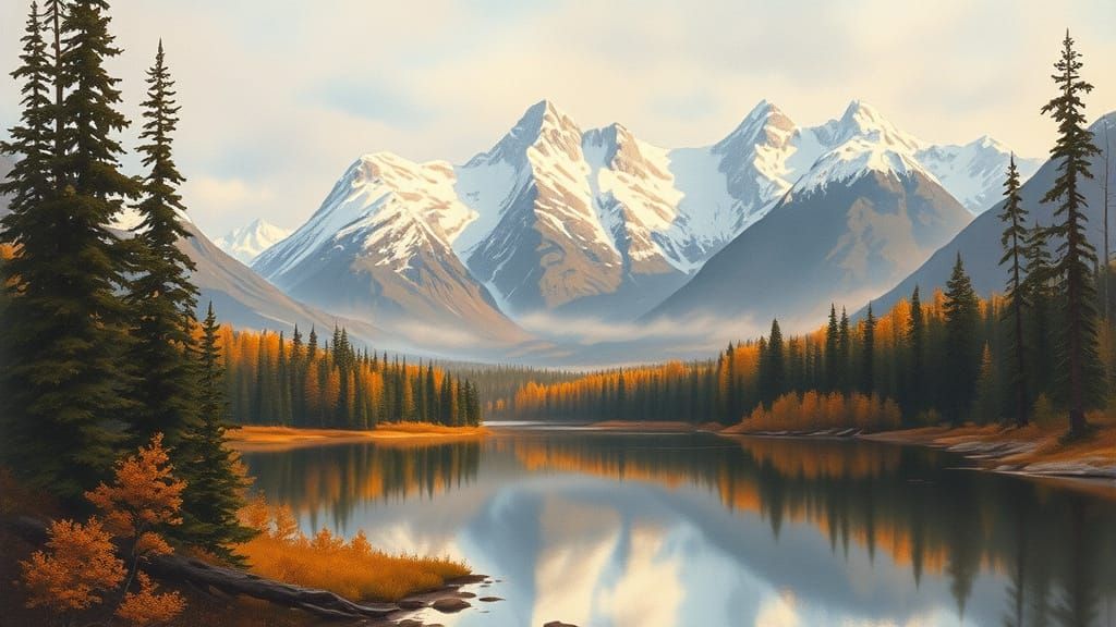Tranquil Alaskan Autumn Landscape Painting