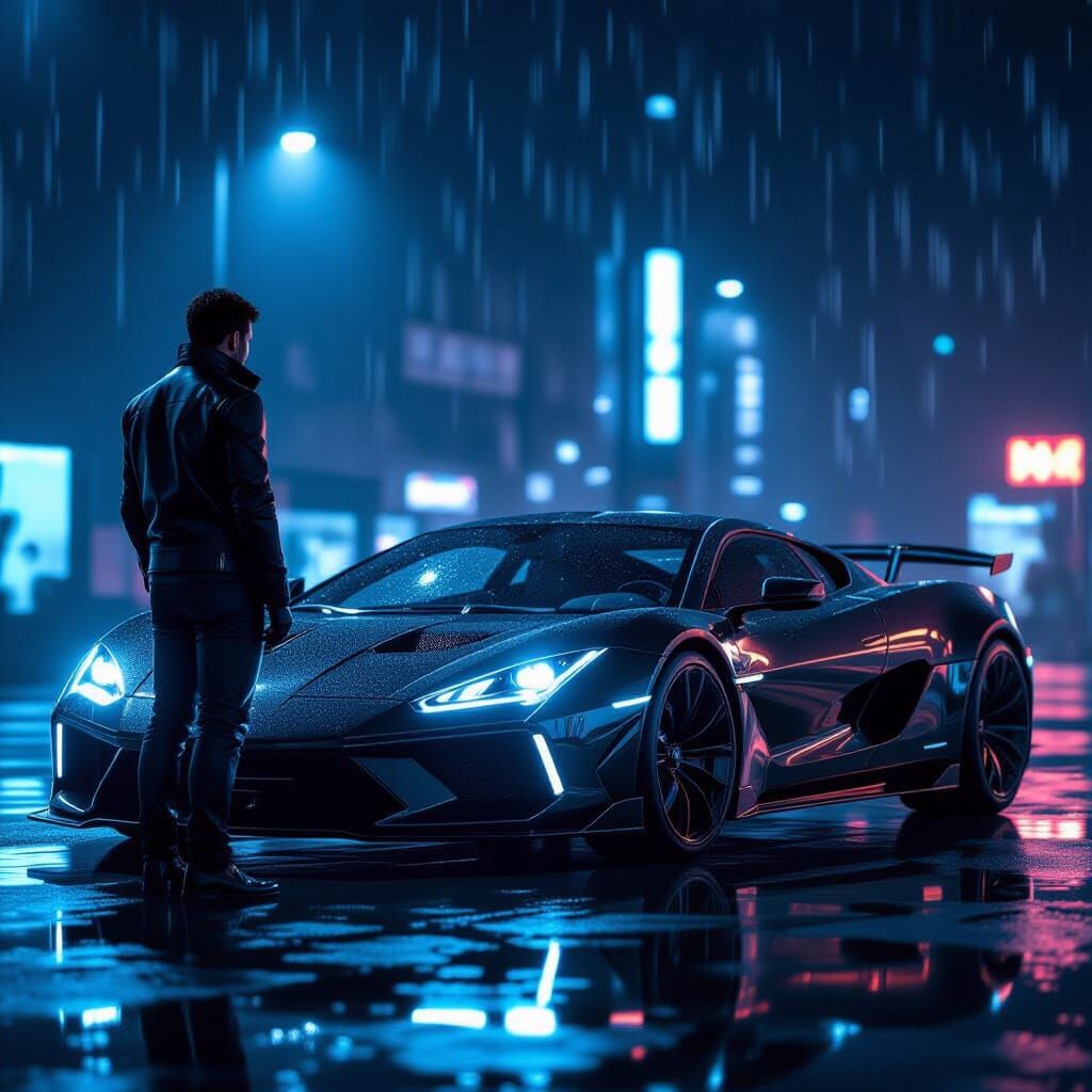 Futuristic Car at Midnight in Hyperrealistic Style