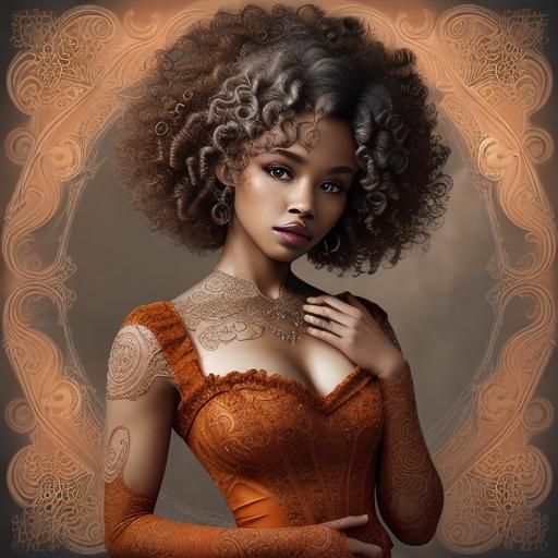 Woman with Filigree in Burnt Orange and Gray