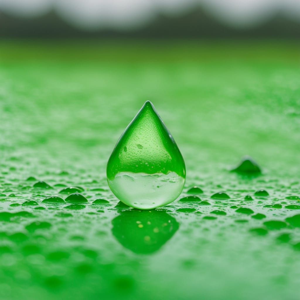 Opalescent Raindrop on Green Landscape