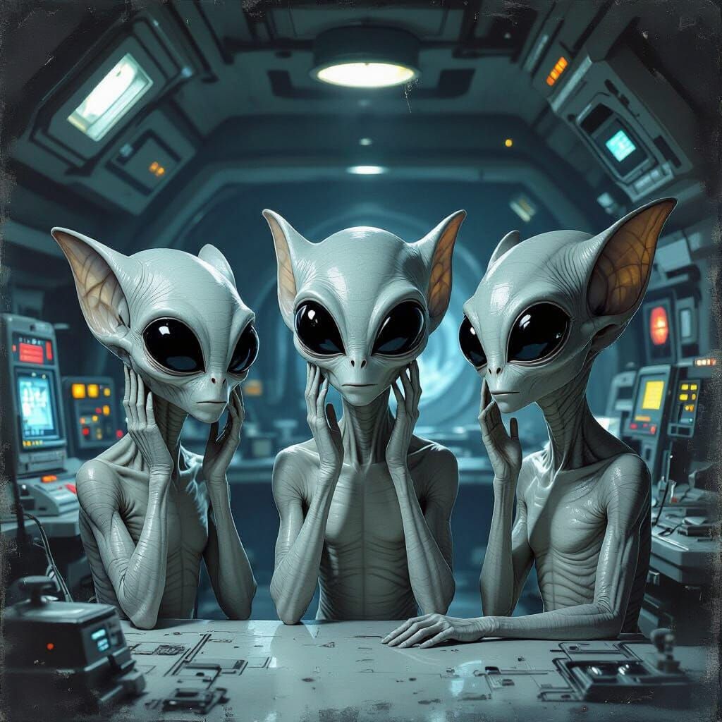 Grey Aliens in Surreal Lab, Ethereal Glow