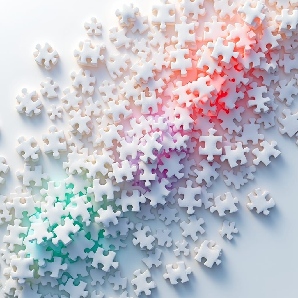 Interconnected Puzzle Pieces in Surreal Style