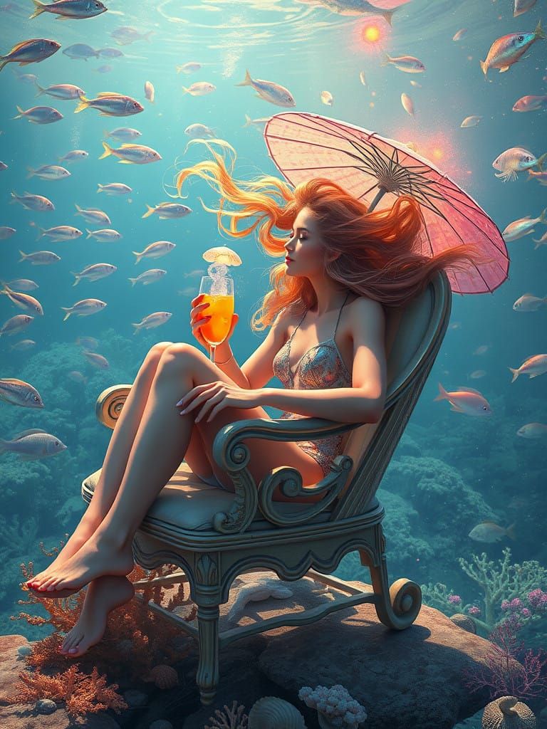 Serene Figure in Dreamlike Underwater Paradise