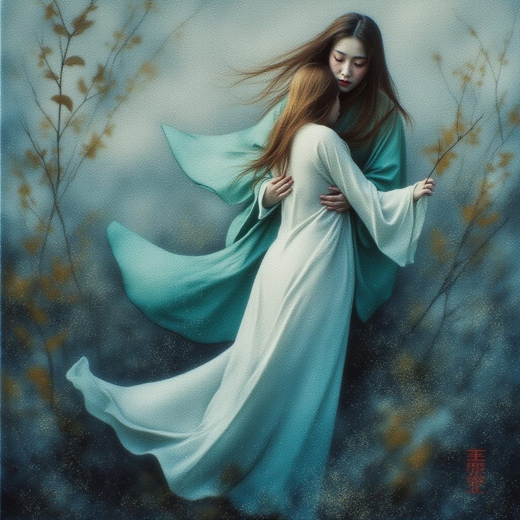 Ocean Goddess in Silver and Teal, Klimt Style