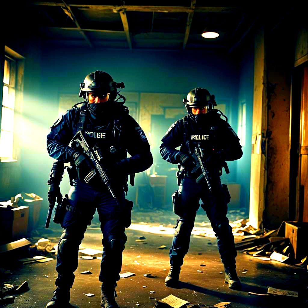 Dramatic Police Operation: Cinematic Film Still