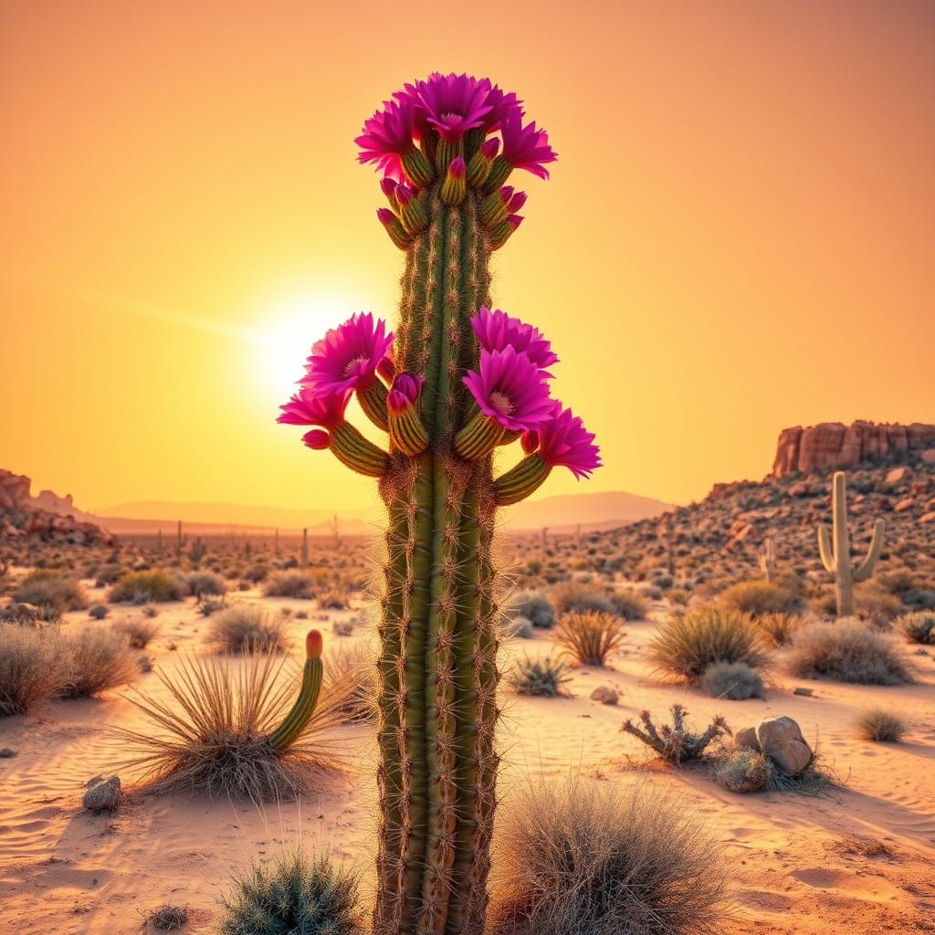 Majestic Saguaro Cactus Blooms in the New Mexico Desert