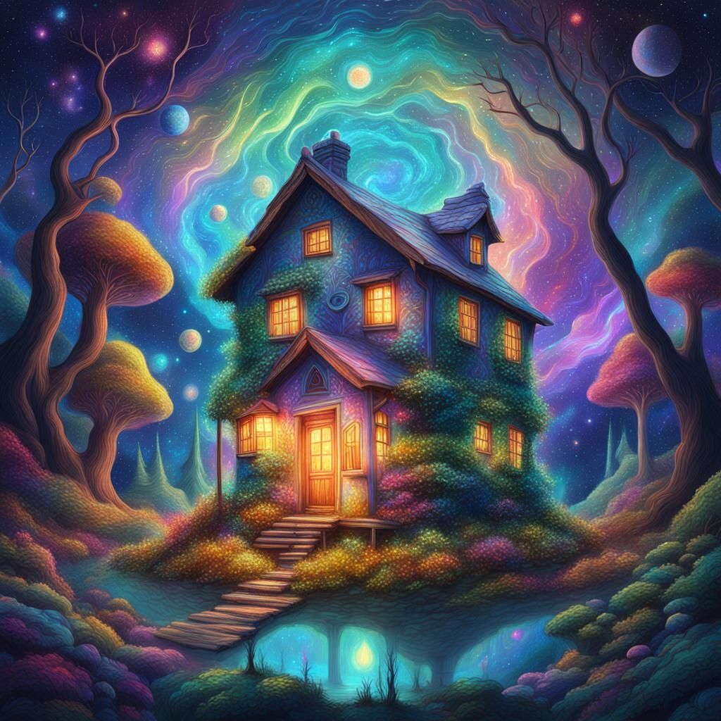 Cosmic Little House in the Woods Illustration
