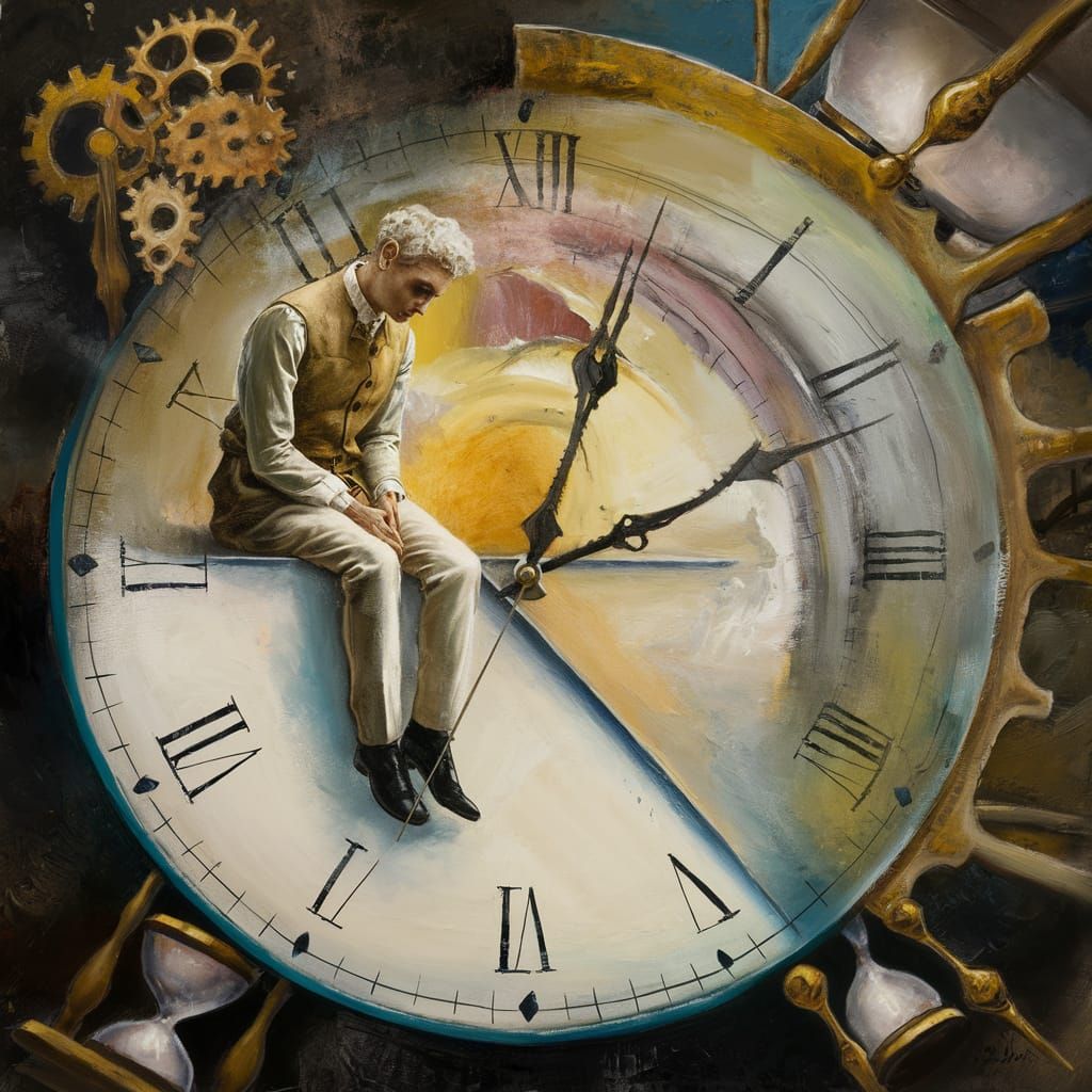 Contemplative Figure at Edge of Time Clock