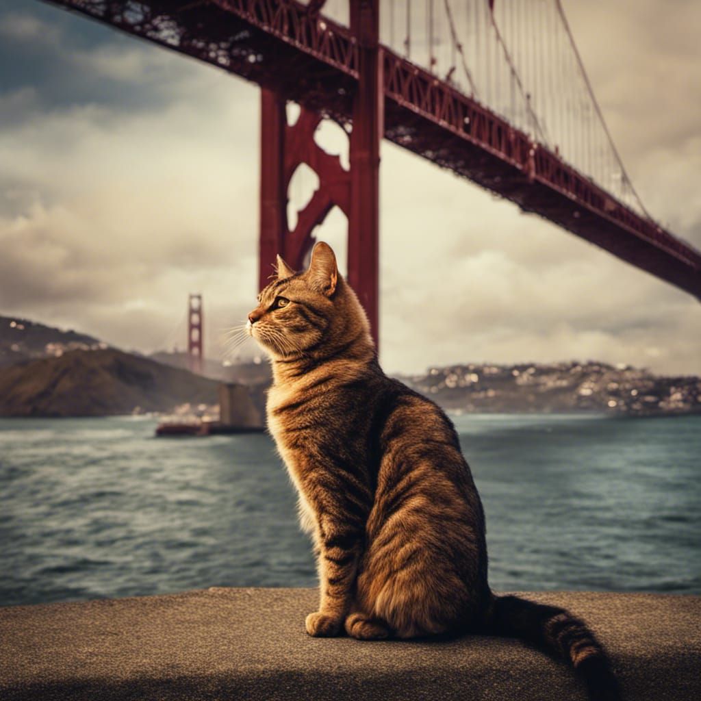 Fat Cat in San Francisco, Ca at the Golden Gate Bridge Josephine Wall Canaletto deep color art Nouveau art deco romanesq...