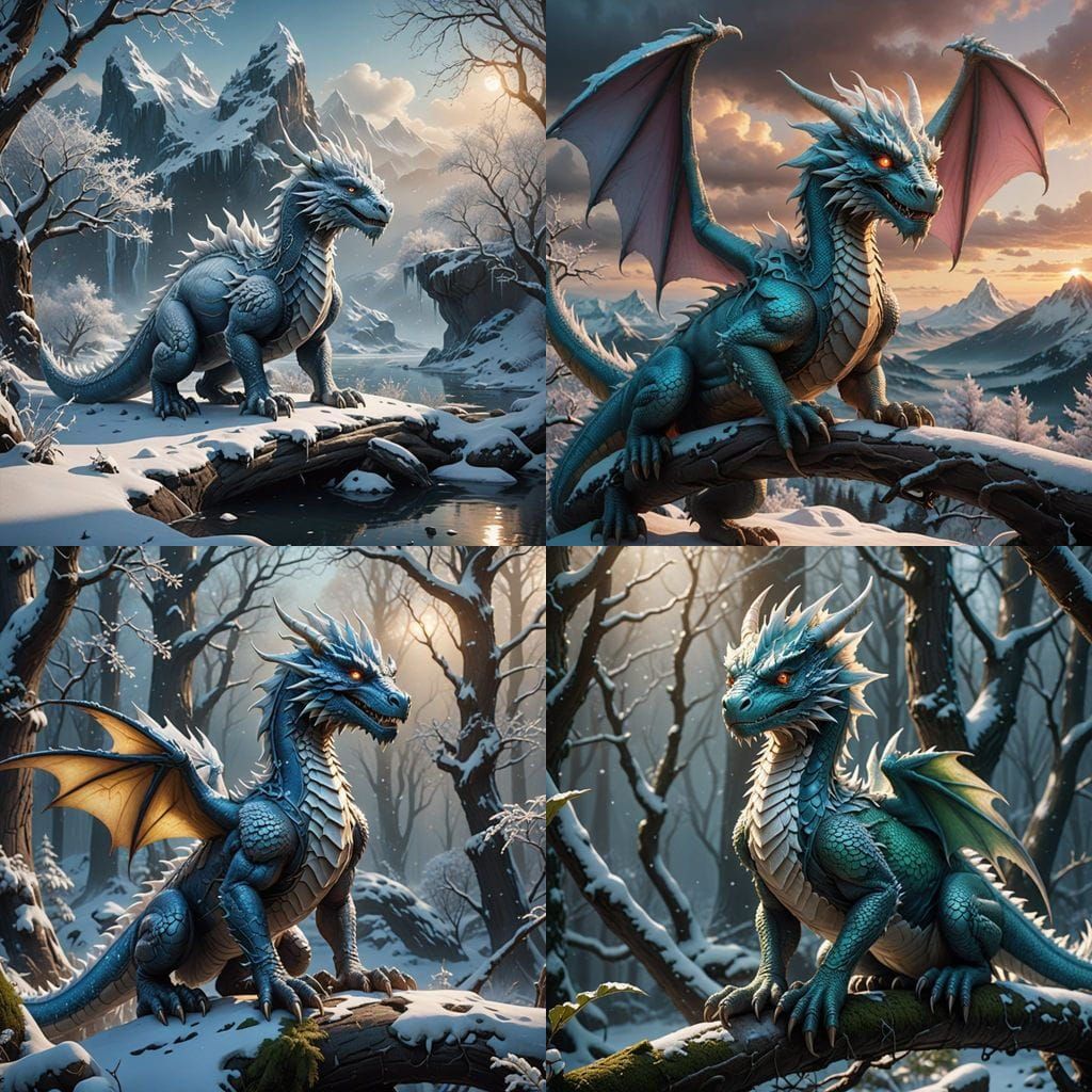 Snowy Branch Dragon Fantasy Art