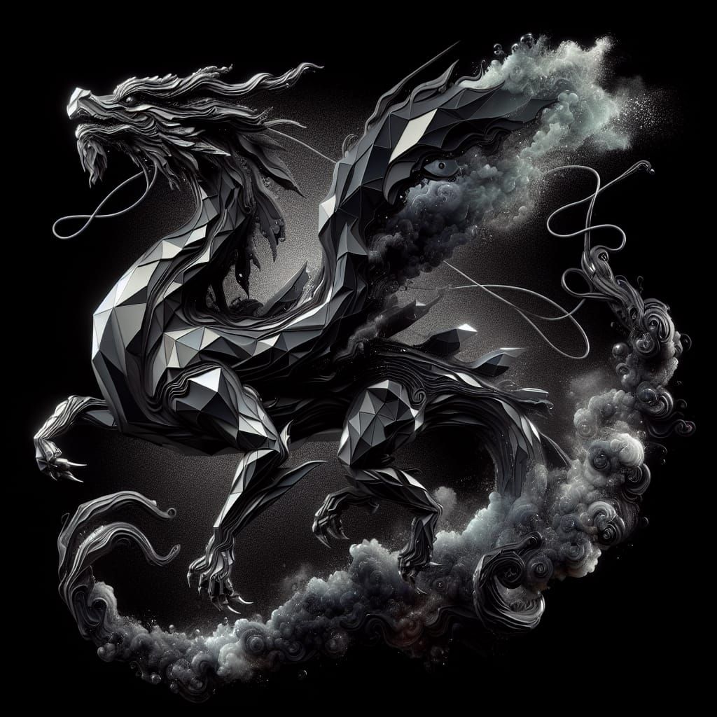 Geometric Obsidian Dragon in Dark Fairytale Style