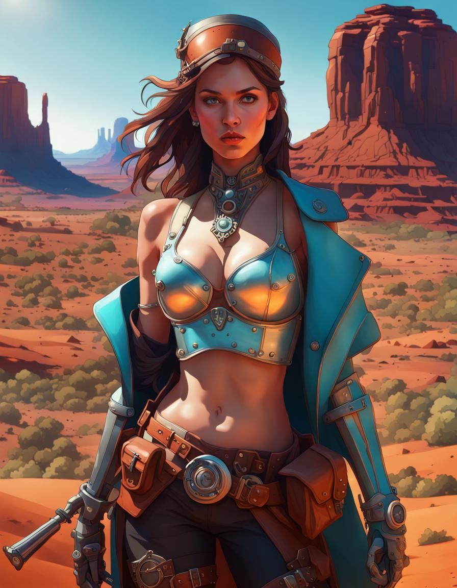 Steampunk Girl in Monument Valley: 8k Concept Art