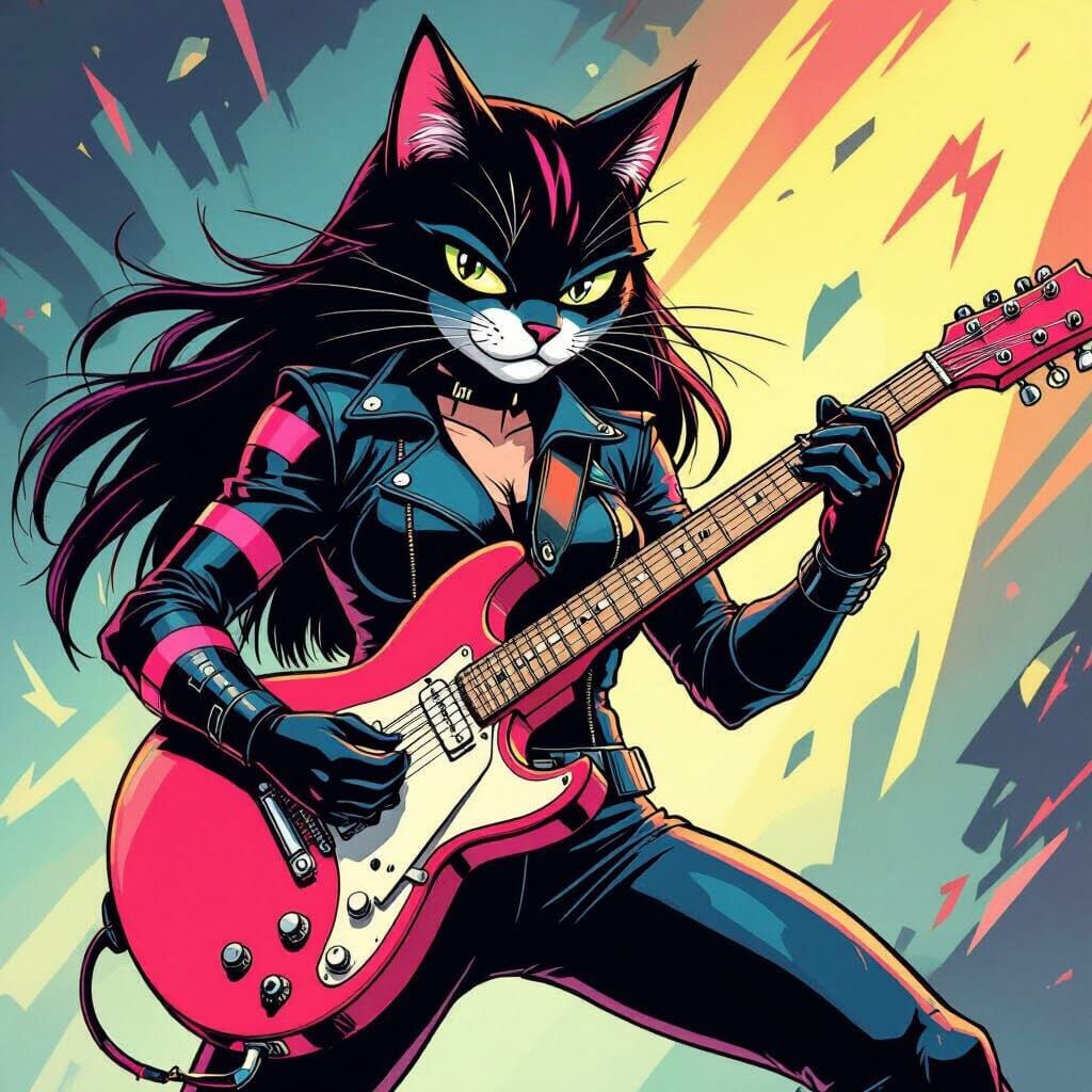 T-Bone SWAT Kats Playing 80s Guitar in Comic Style