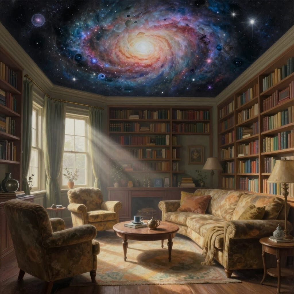 Surreal Living Room with Nebula Ceiling in Digital Painting ...