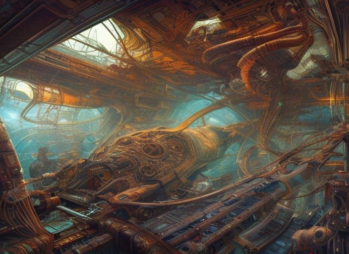 Wrecked spaceship interior