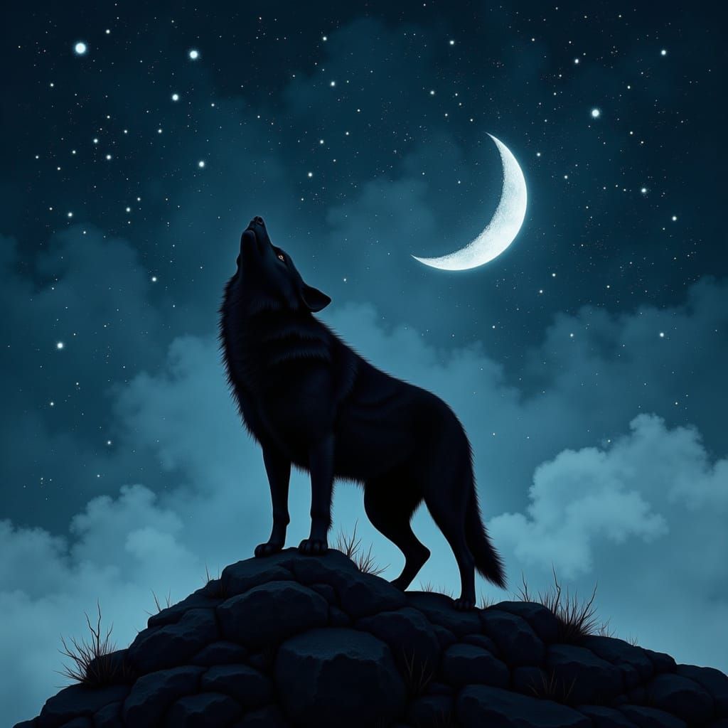 Wolf in Moonlit Landscape