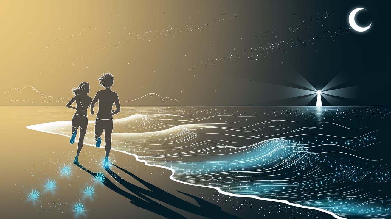 Bioluminescent Shoreline: Dreamy Pastel Illustration