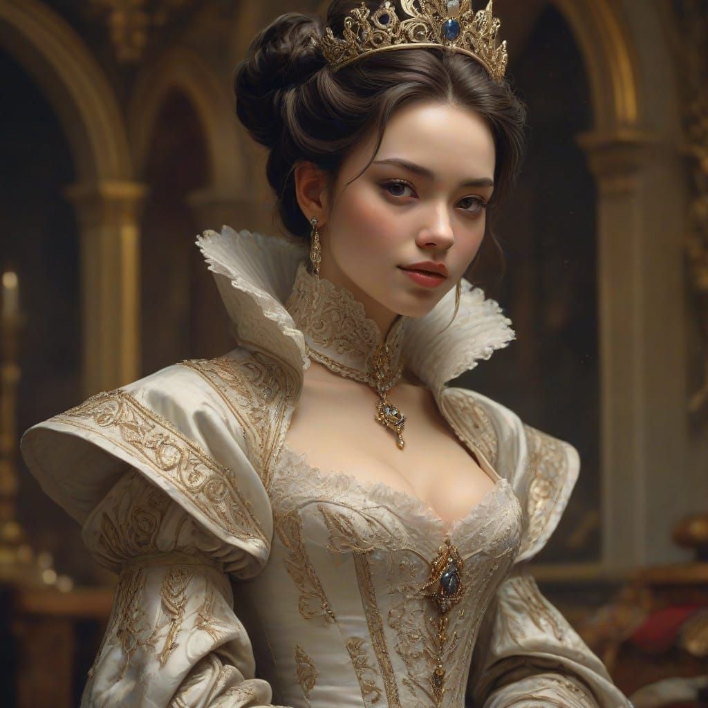 Regal Queen in Renaissance Gown as Digital Art