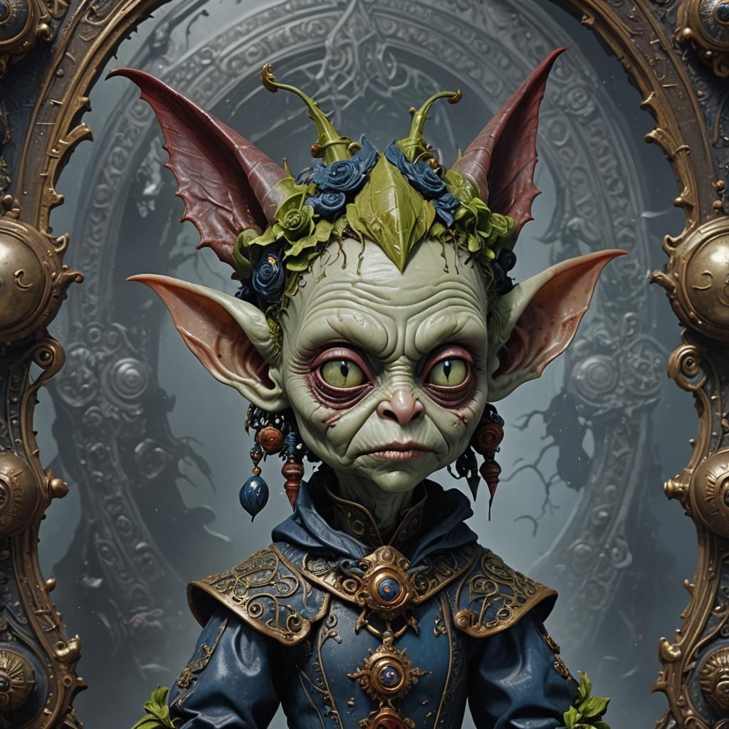 Gothic Porcelain Goblin Doll, Detailed Fantasy Art