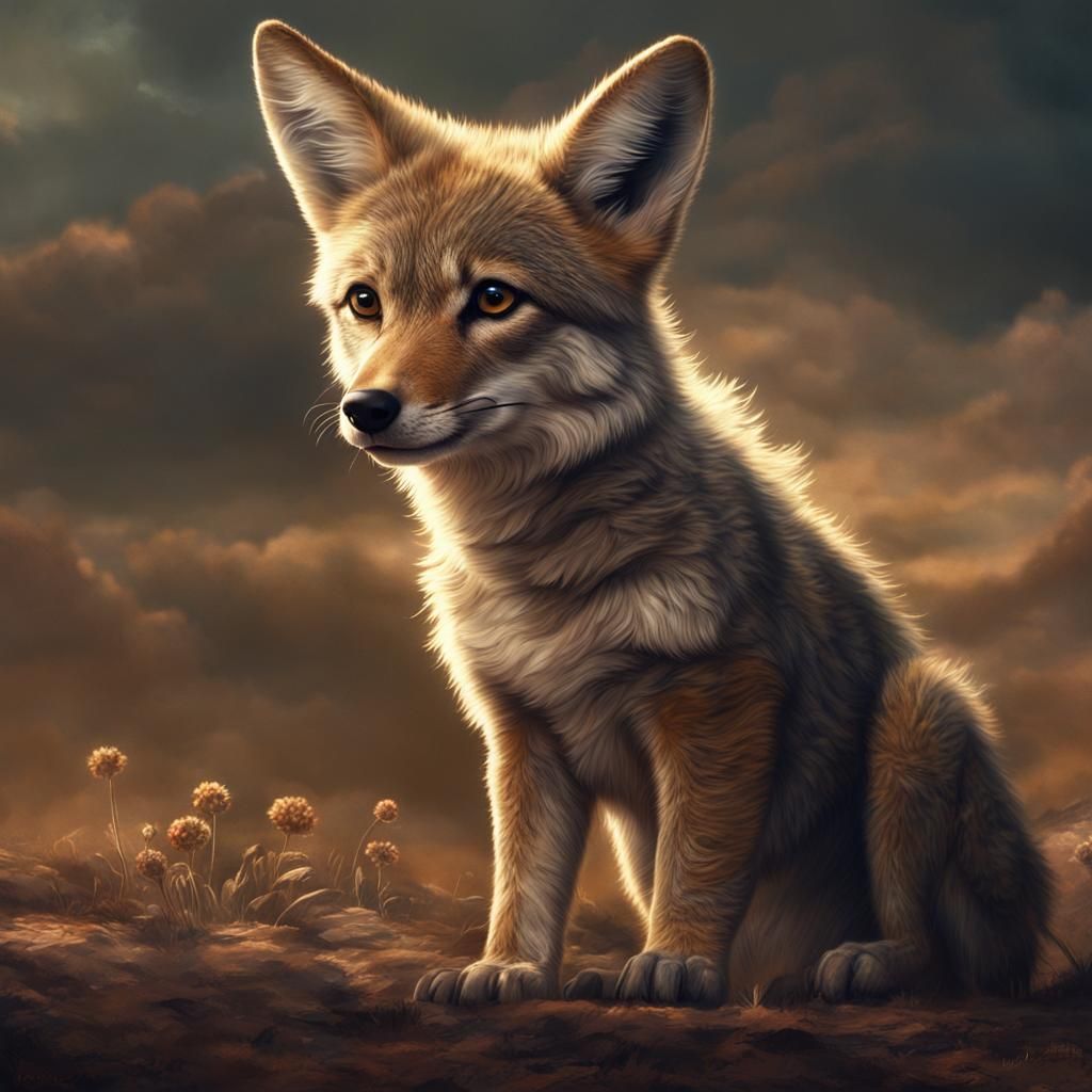 Adorable Baby Coyote in Detailed Digital Painting