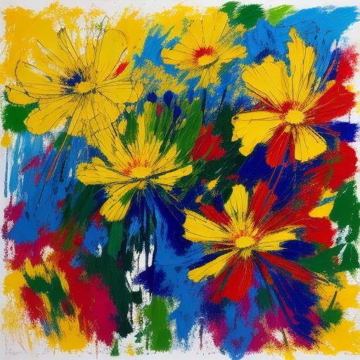 Vibrant Impasto Flowers in Triadic Colors