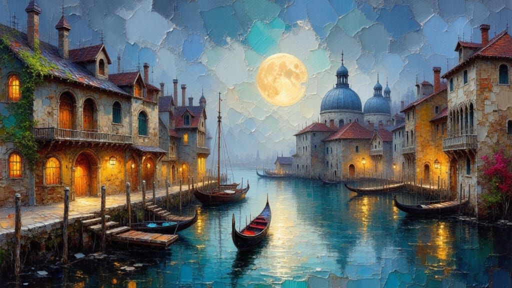 Enchanted Venice Cityscape in Impressive Oil Painting Style