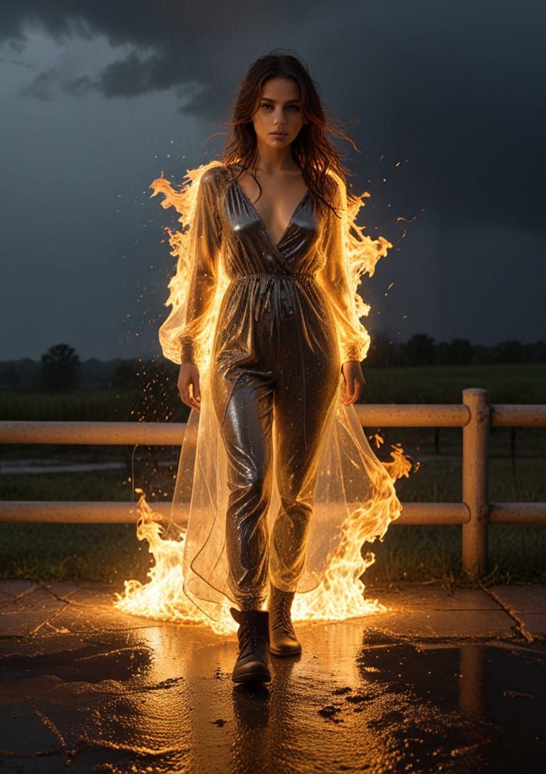 Crystal Clothing Scattered by Fiery Storm Wind and Rain