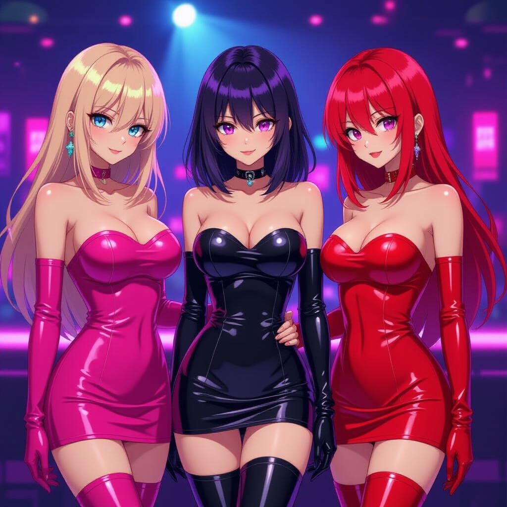 Anime Women in Nightclub, Sorayama and Murakami Style