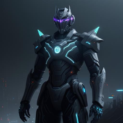 Nanite Knight in Glowing Armor on Metallic Cliff