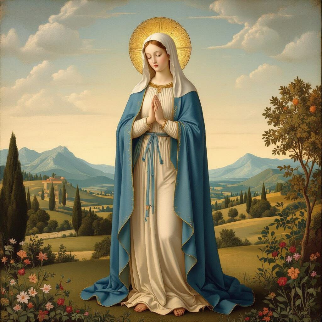Virgin Mary in Serene Renaissance Landscape