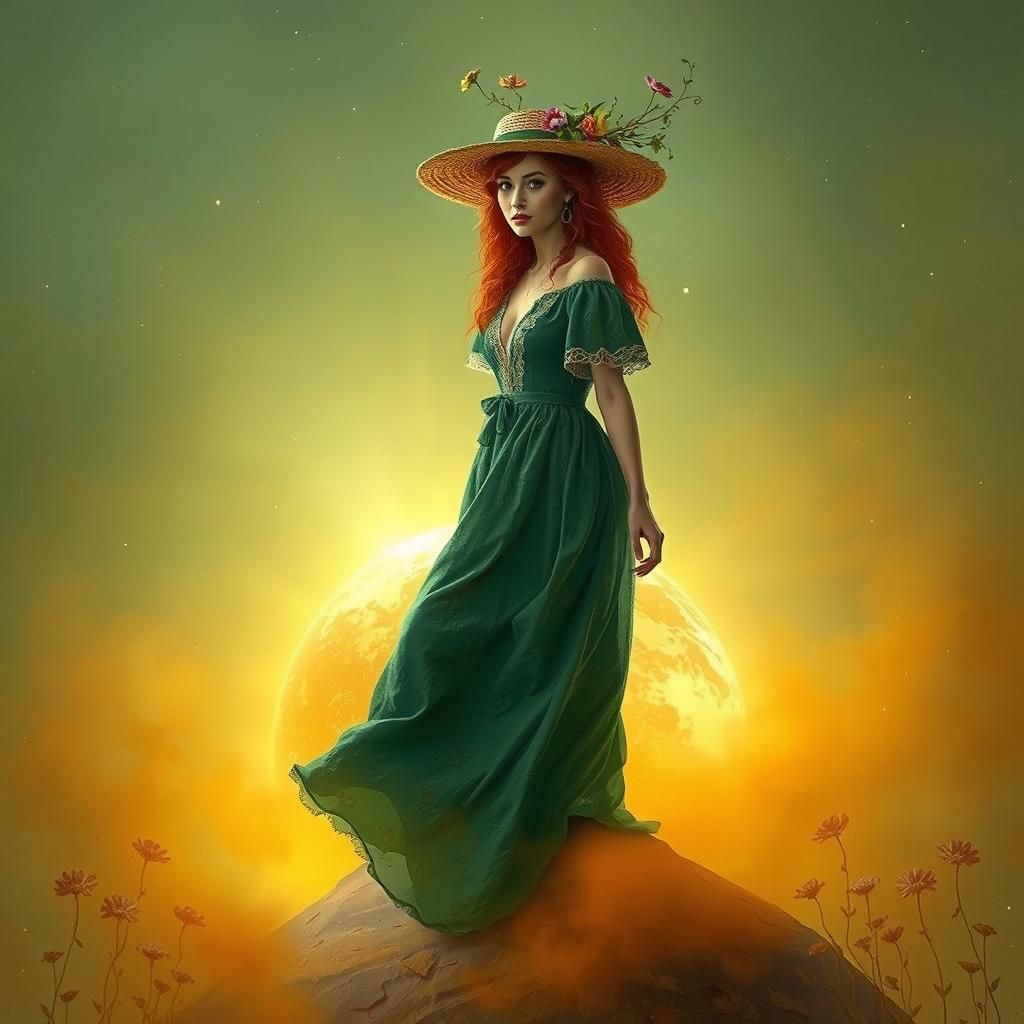 Woman in Floral Landscape: A Surrealist Vision