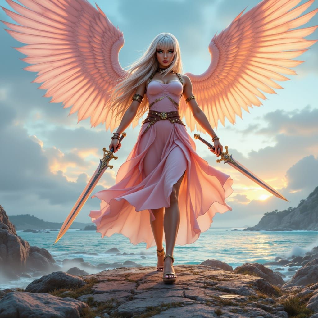 Winged Goddess with Dagger in Ethereal Setting