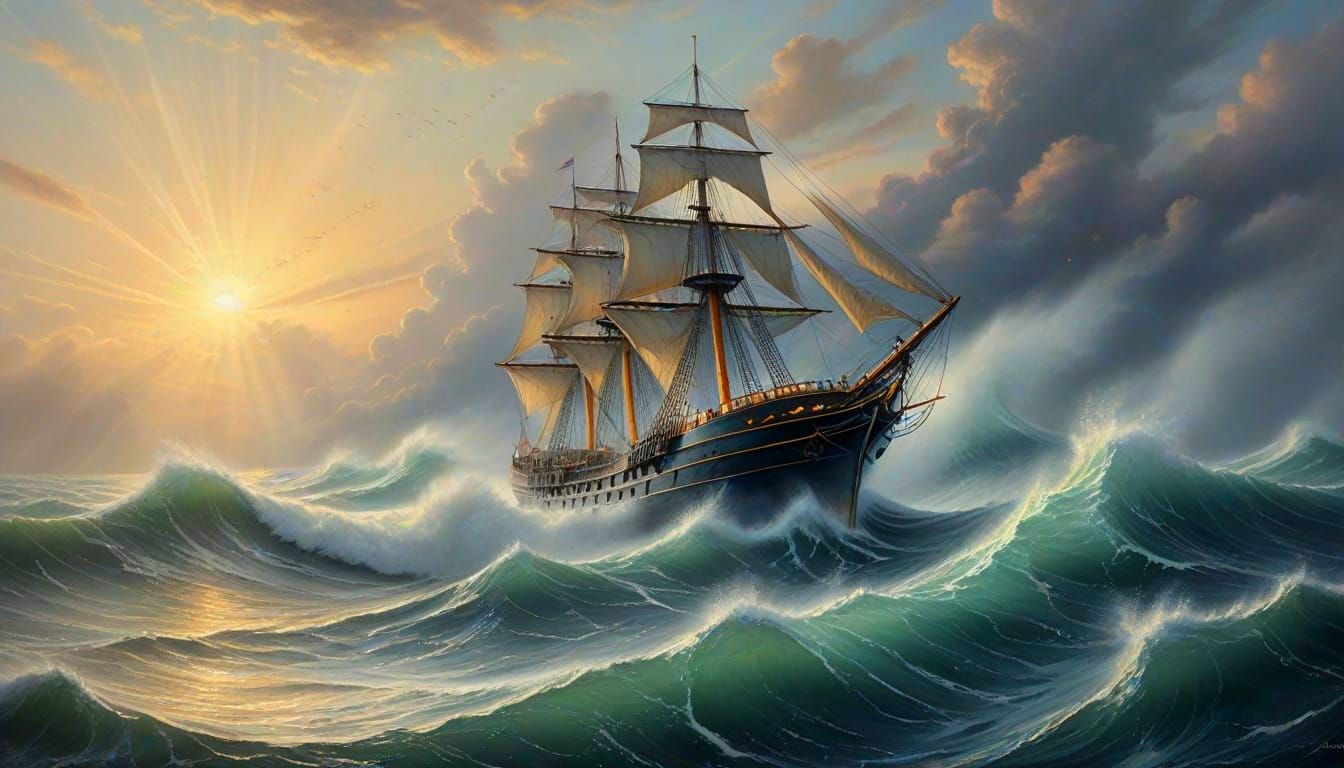 Fantasy Ocean Steamship Emerging From Pencil Drawing