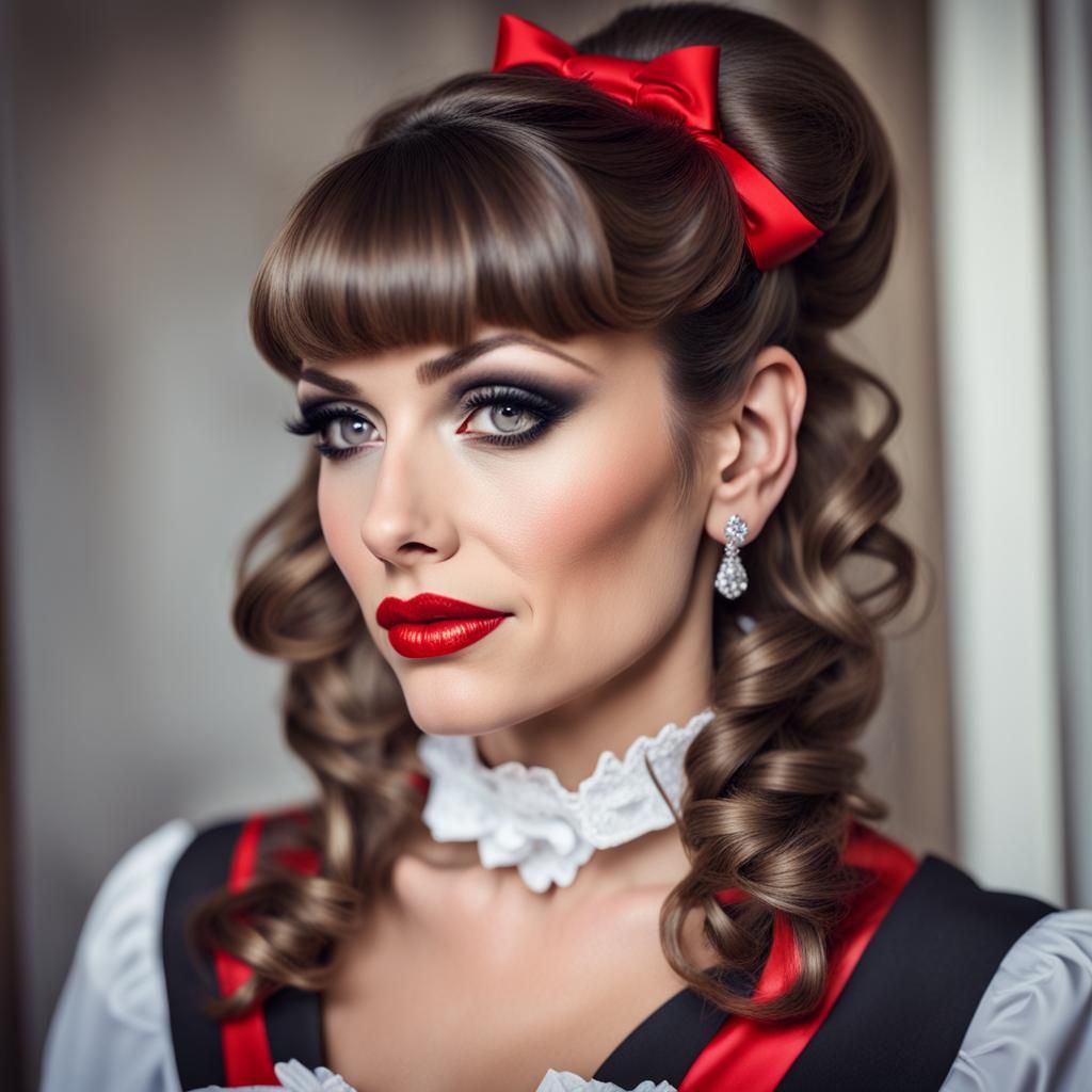 Elegant Woman in French Maid Outfit