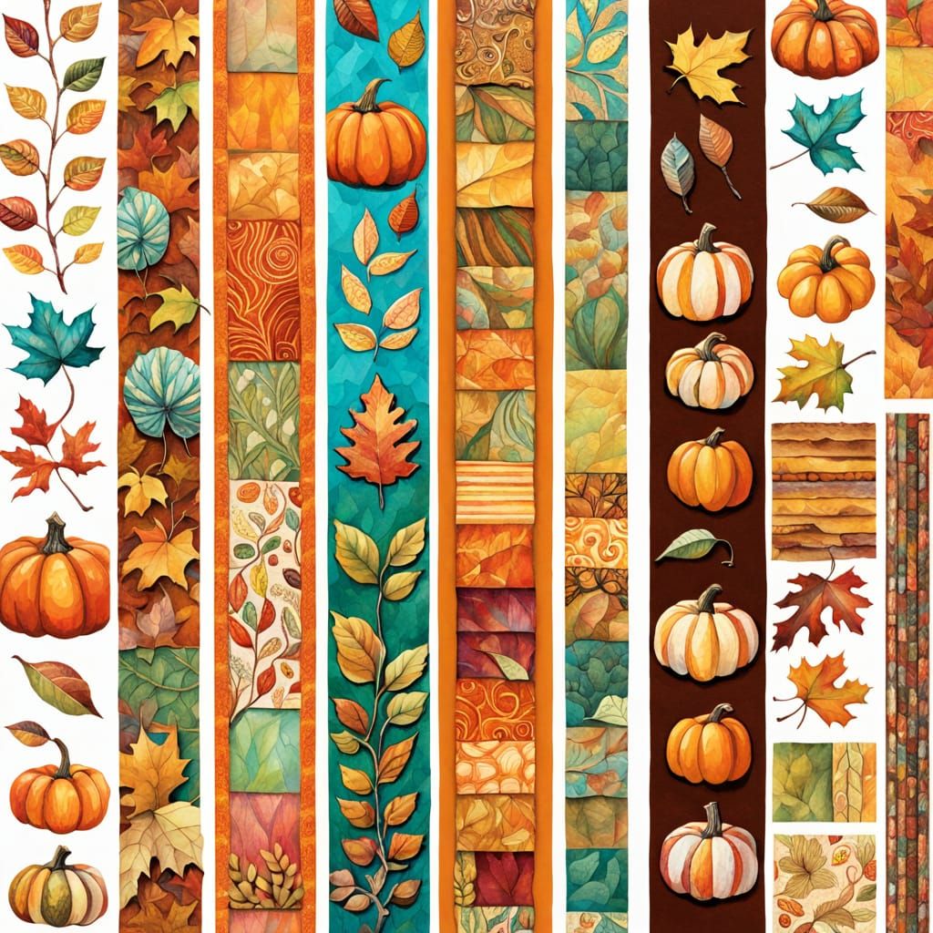 Autumn Washi Tape Designs with Pumpkins and Leaves