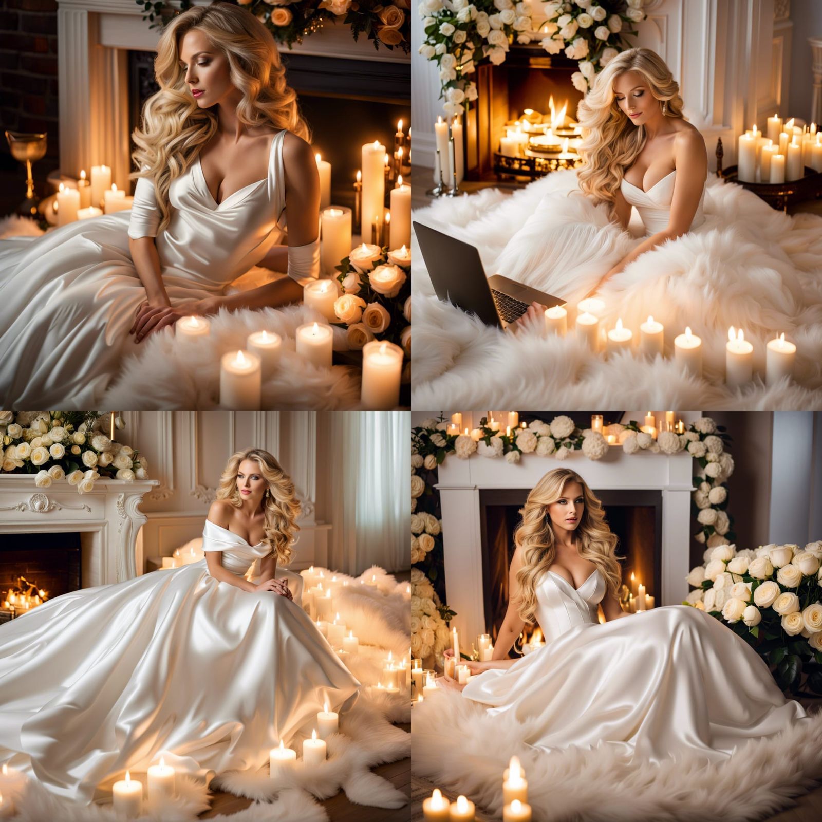 A beautiful blonde woman with long wavy hair wearing white s...