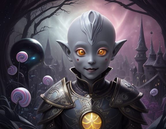 Vampire Child in Opalescent Armor in Candyland