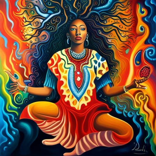 Vibrant Graffiti Art: African Woman in Glowing Tree
