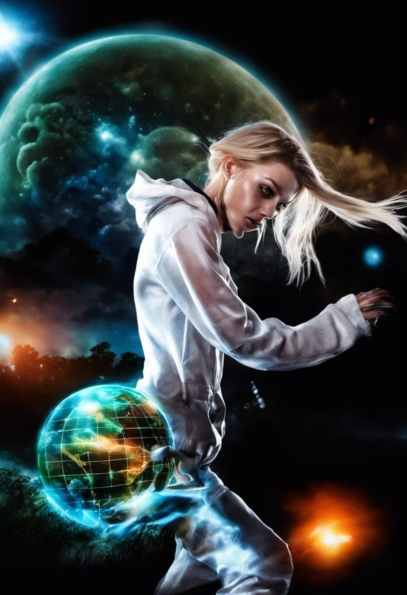 Blonde Student Watches Alien Football Game