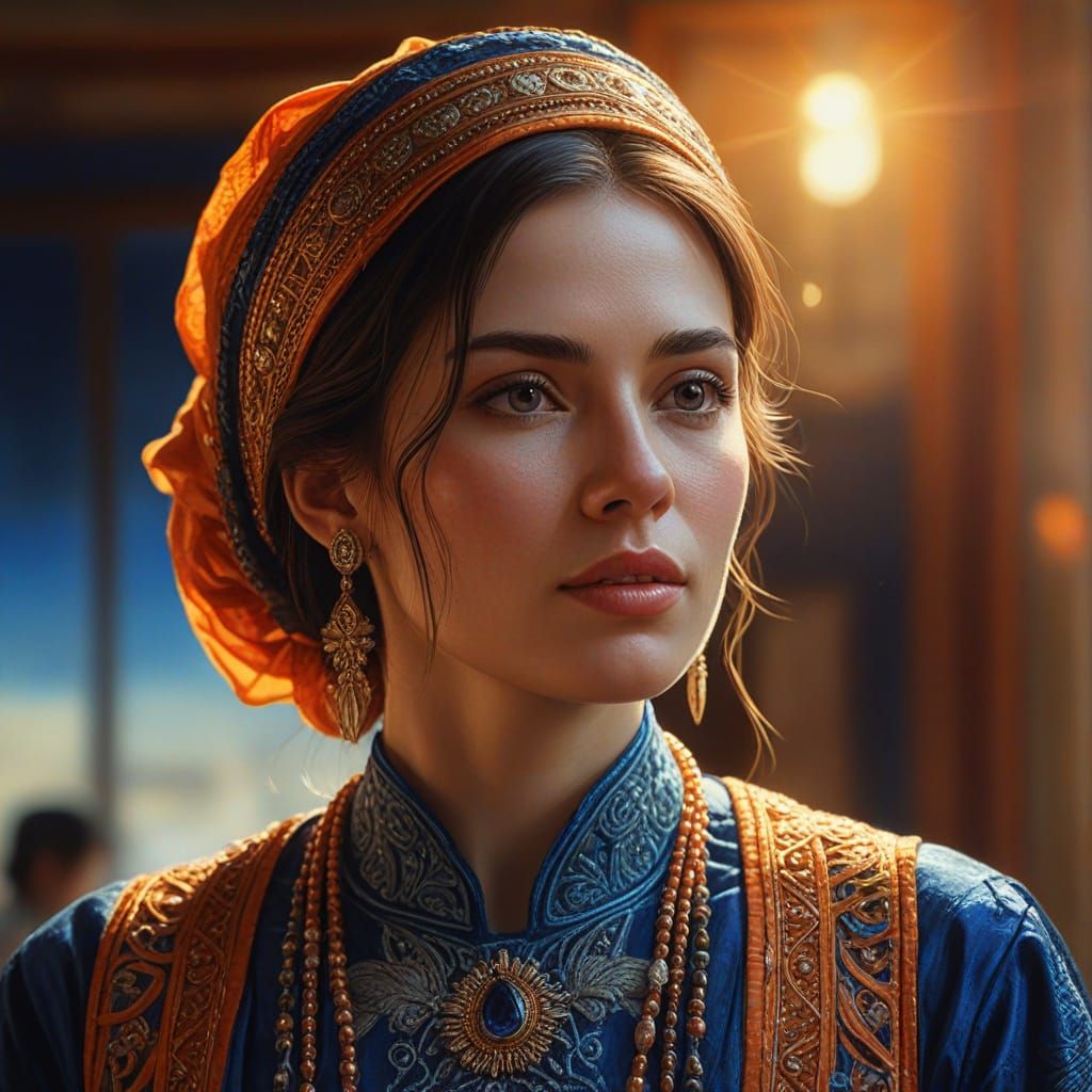 Hyperrealistic Oil Painting of a Woman in Rich Colors