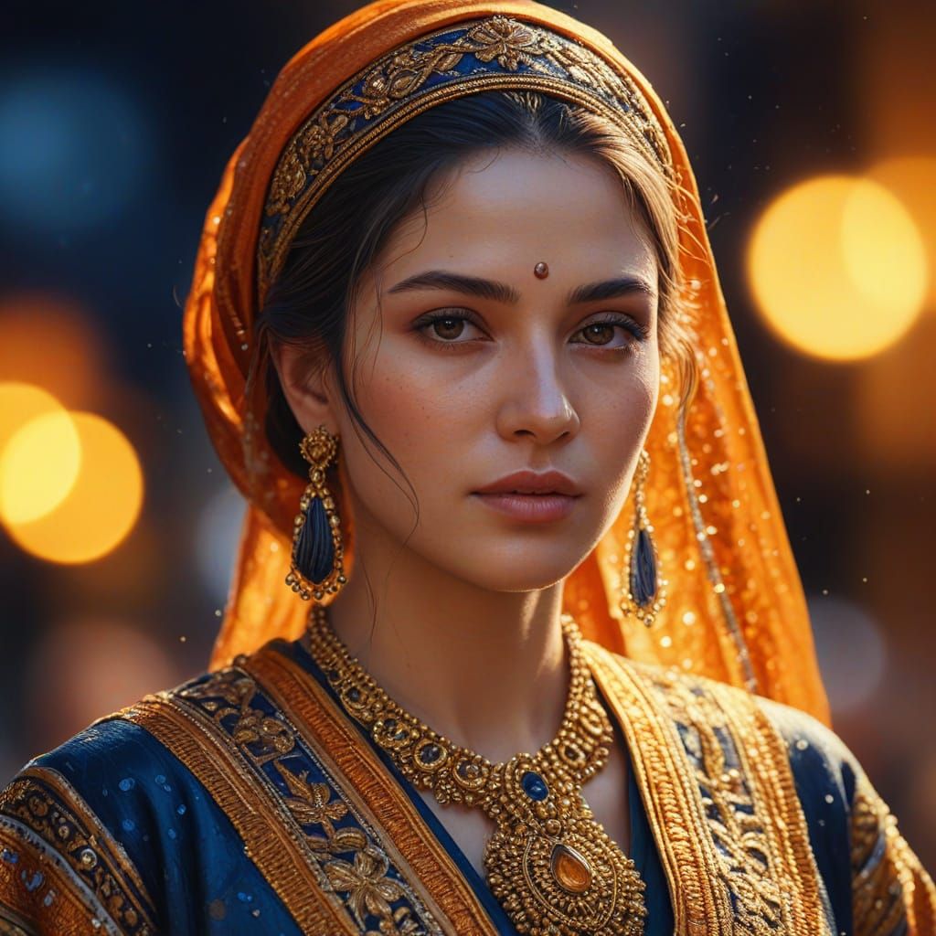 Hyper-Realistic Oil Painting of Woman in Gold Light