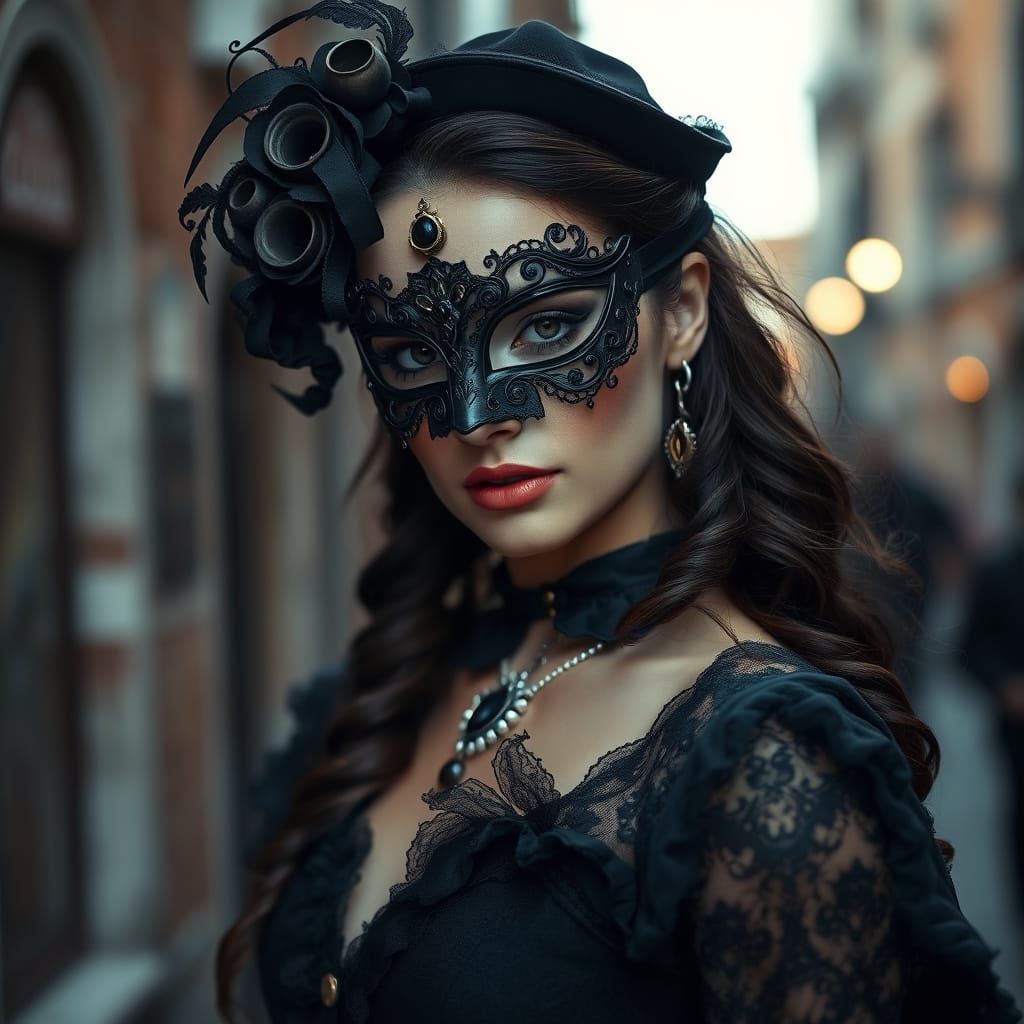 Steampunk Gothic Woman in Venetian Carnival Costume