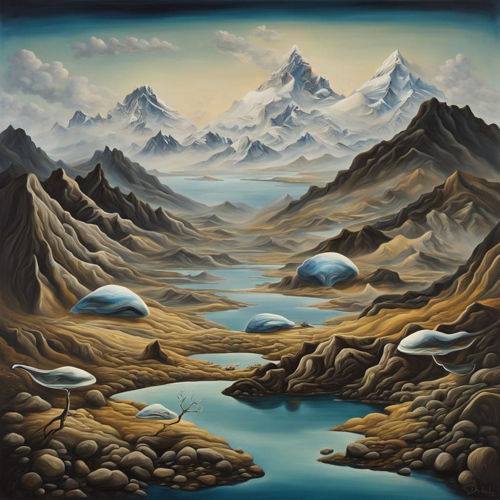 Mystical Tibetan Landscape in Surrealist Oil Painting