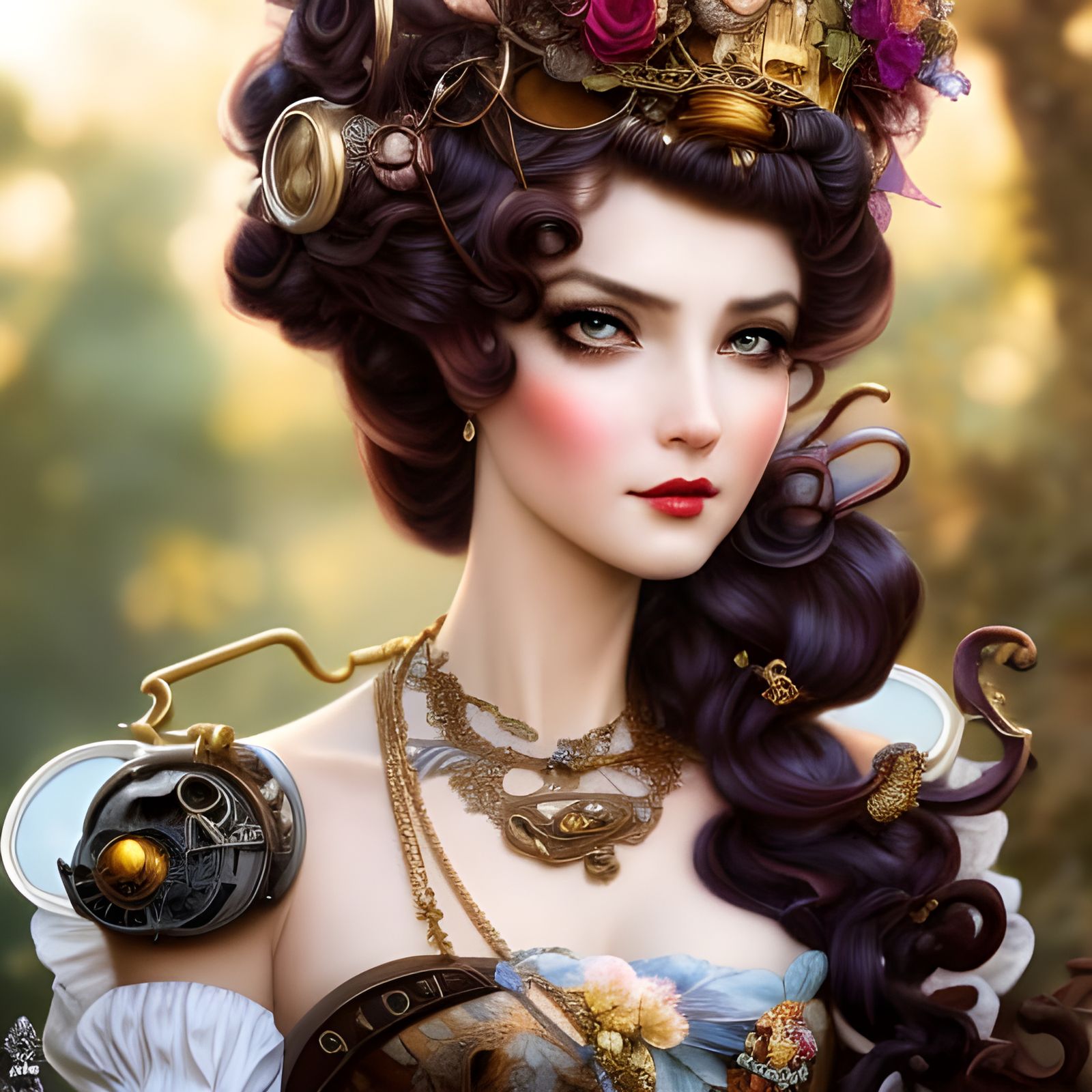 Steampunk Princess at Tea Party in Rococo Style