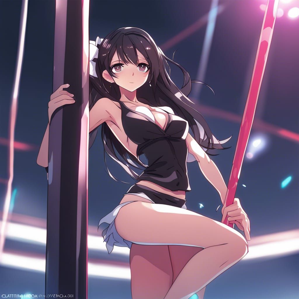 Anime Girl Pole Dancing in Japanese Manga Style